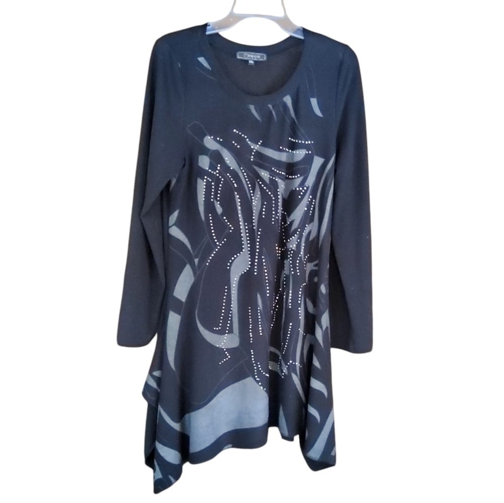 MINKAS Black Long Sleeve Tunic with Asymmetrical Hem and Relaxed Fit - Picture 1 of 9